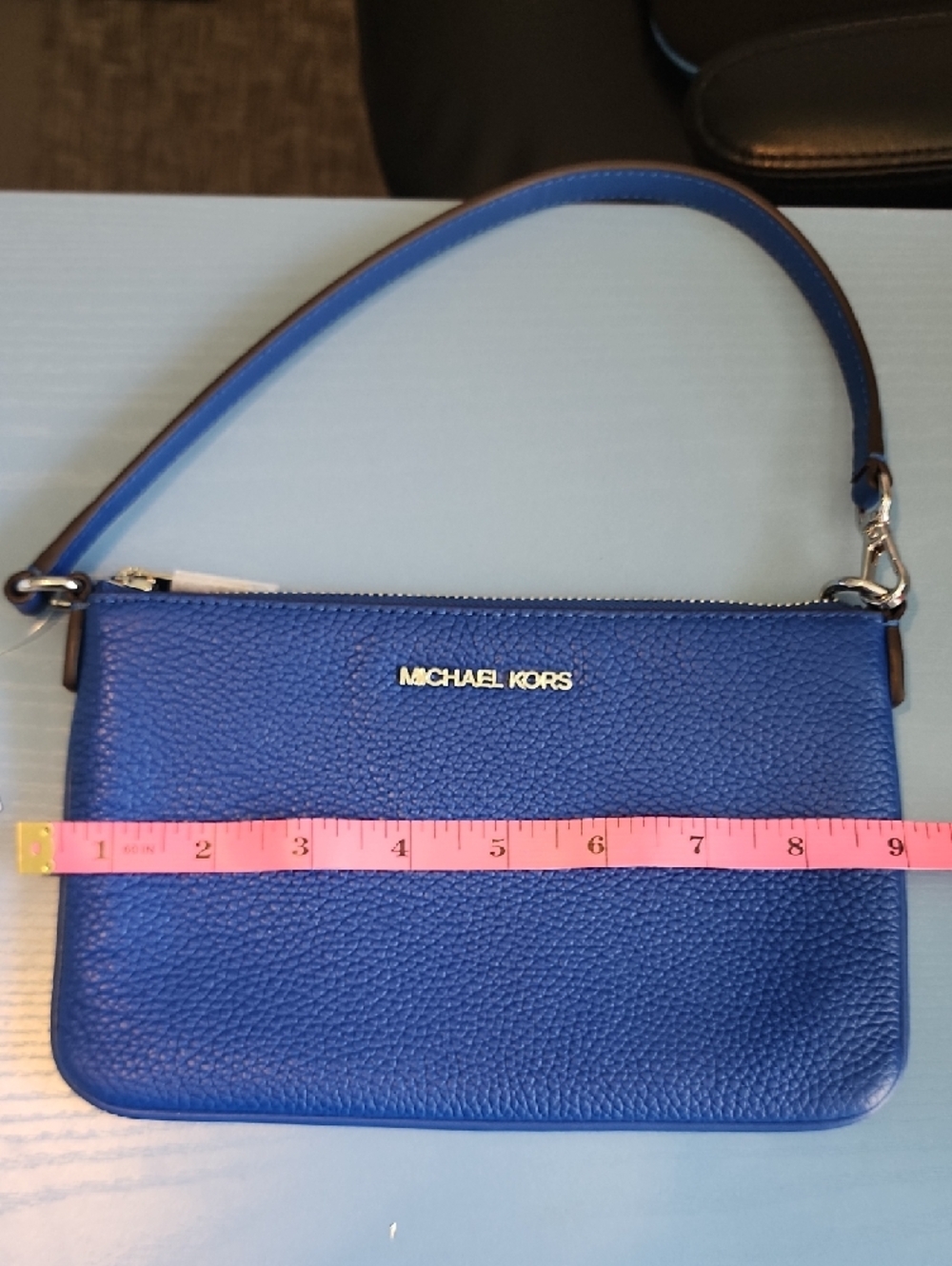 Michael Kors Cobalt Blue Pebbled Leather Wristlet with Strap New 9×6 - Picture 8 of 9